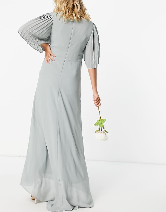 TFNC Maternity Bridesmaid Sweetheart Neck Flutter Sleeve Maxi Dress In Sage
