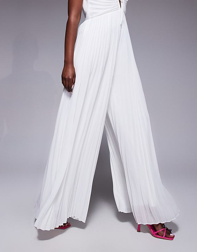 TFNC Pleated Wide Leg Jumpsuit With Keyhole Detail In Cream