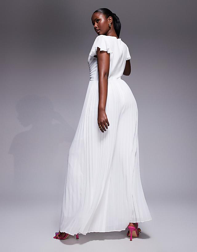 TFNC Pleated Wide Leg Jumpsuit With Keyhole Detail In Cream