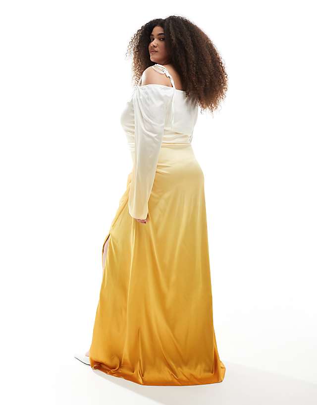 TFNC Plus Bridesmaid Long Sleeve Ombre Maxi Dress In Lemon Ombre