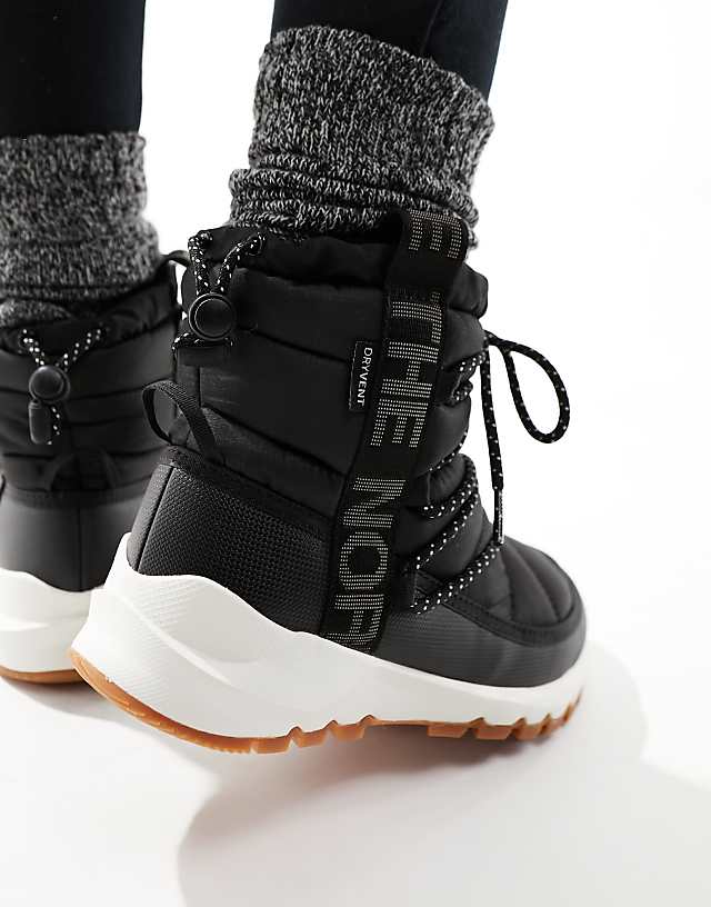 The North Face Thermoball Insulated Lace Up Boots In Black And White
