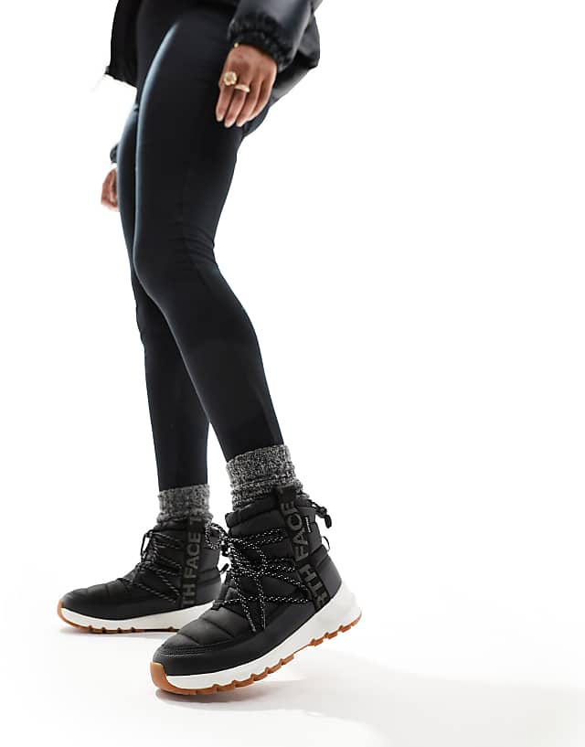 The North Face Thermoball Insulated Lace Up Boots In Black And White