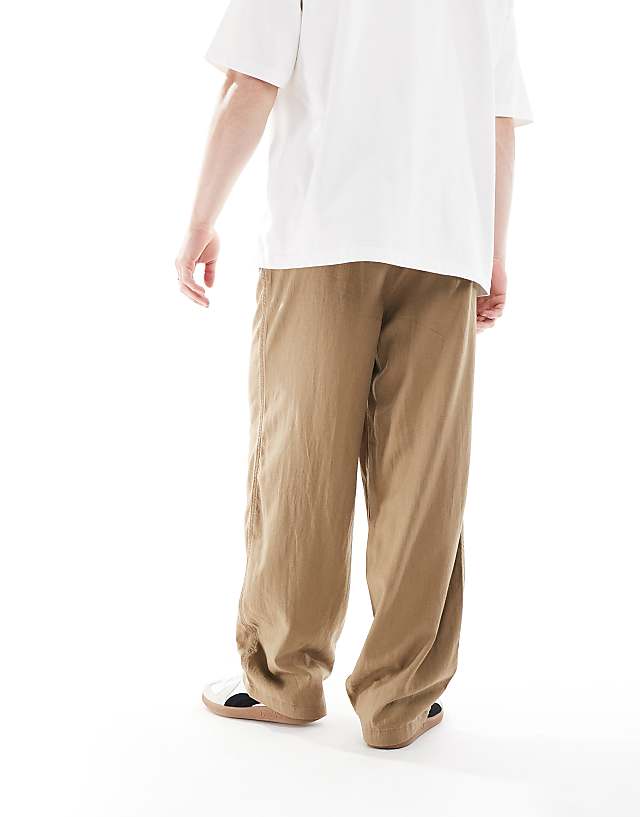 Threadbare Linen Blend Loose Fit Trousers In Stone