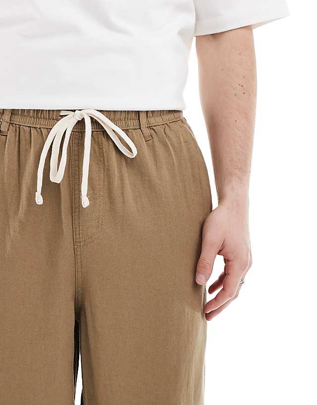 Threadbare Linen Blend Loose Fit Trousers In Stone