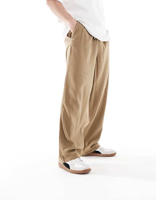 Threadbare Linen Blend Loose Fit Trousers In Stone
