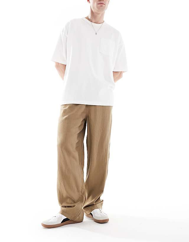 Threadbare Linen blend loose fit trousers in stone