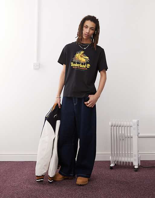 Timberland Boots With Roots Graphic T-shirt In Black