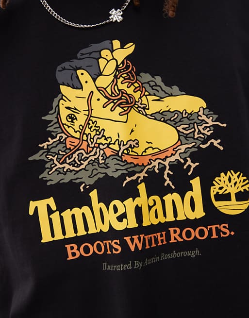 Timberland Boots With Roots Graphic T-shirt In Black