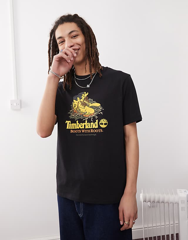 Timberland Boots With Roots graphic t-shirt in black
