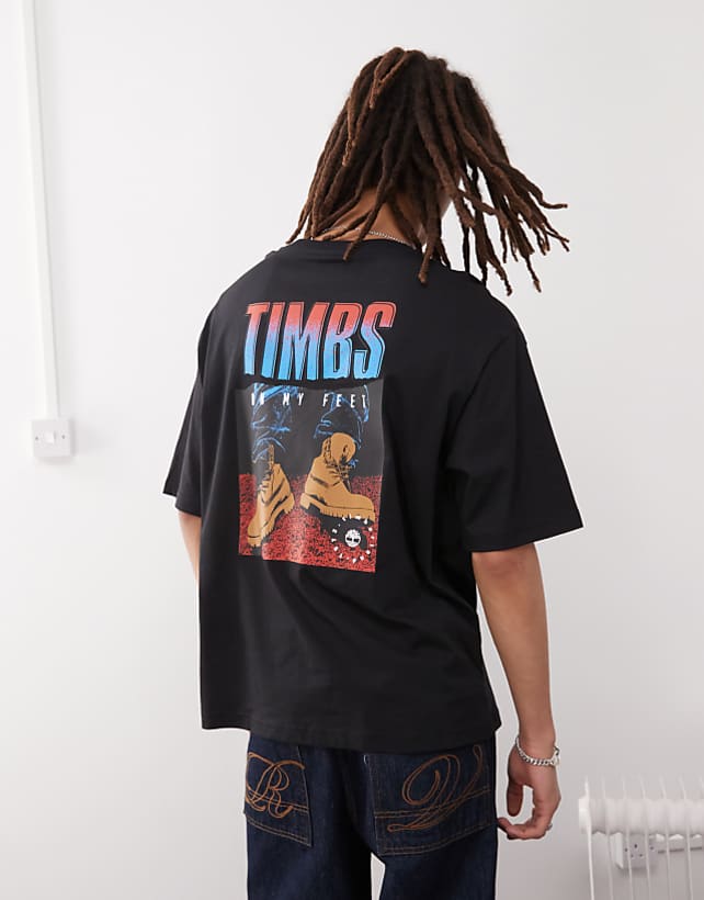 Timberland Timbs 6"" backprint oversized t-shirt in black