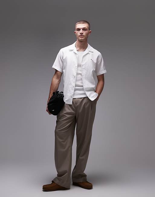 Tommy Hilfiger Linen Blend Short Sleeve Shirt In White