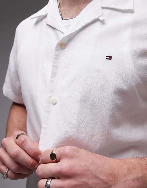 Tommy Hilfiger Linen Blend Short Sleeve Shirt In White