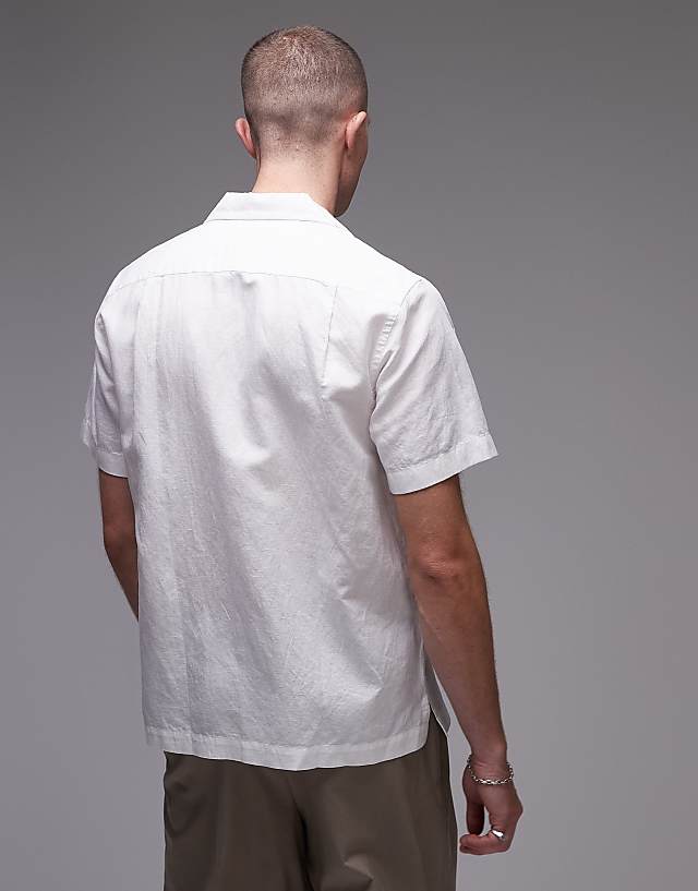 Tommy Hilfiger Linen Blend Short Sleeve Shirt In White