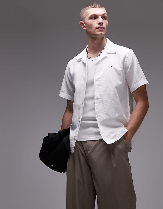 Tommy Hilfiger linen blend short sleeve shirt in white