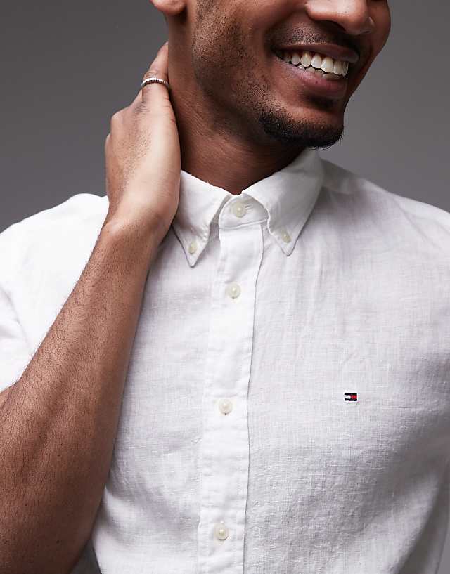 Tommy Hilfiger Linen Short Sleeve Shirt In White