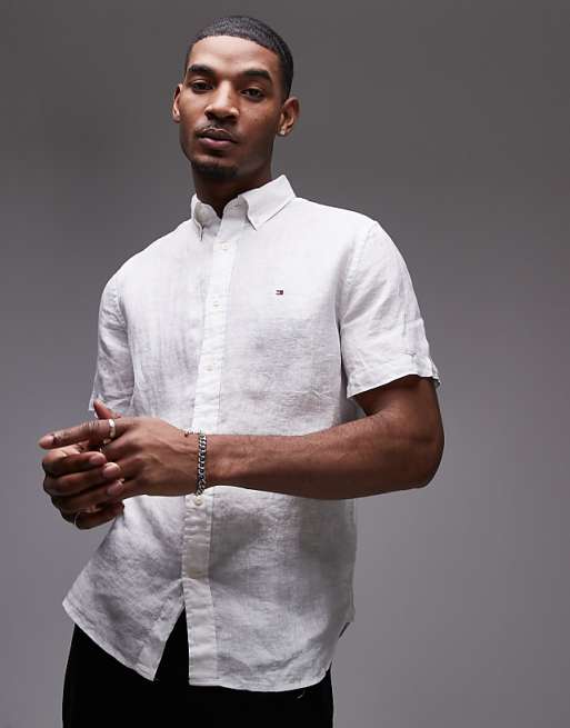 Tommy Hilfiger Linen Short Sleeve Shirt In White