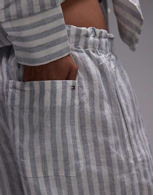 Tommy Hilfiger Pure Linen Wide Leg Shorts In Beige