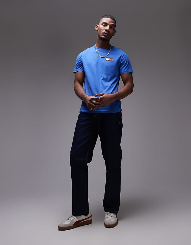 Tommy Jeans slim essential flag t-shirt in bright blue