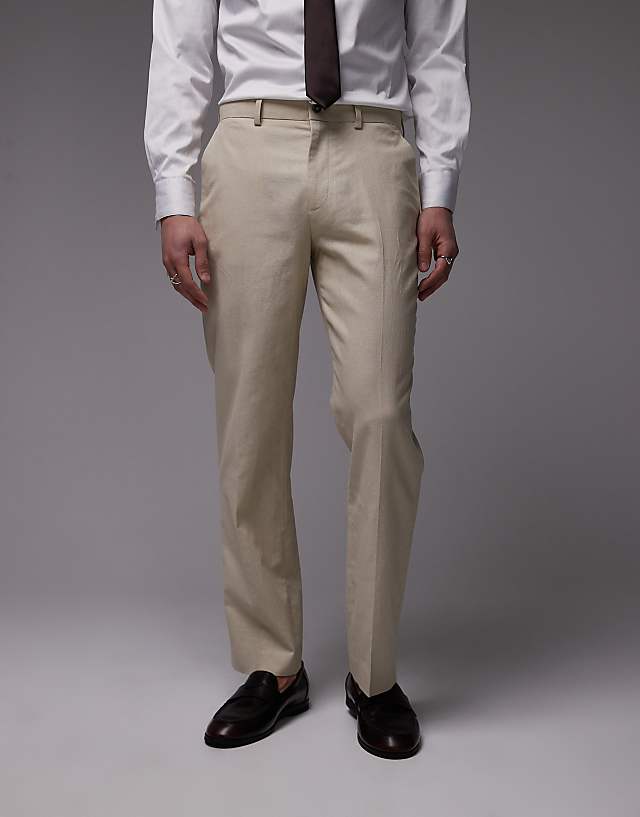 Topman double breasted linen blend suit in stone