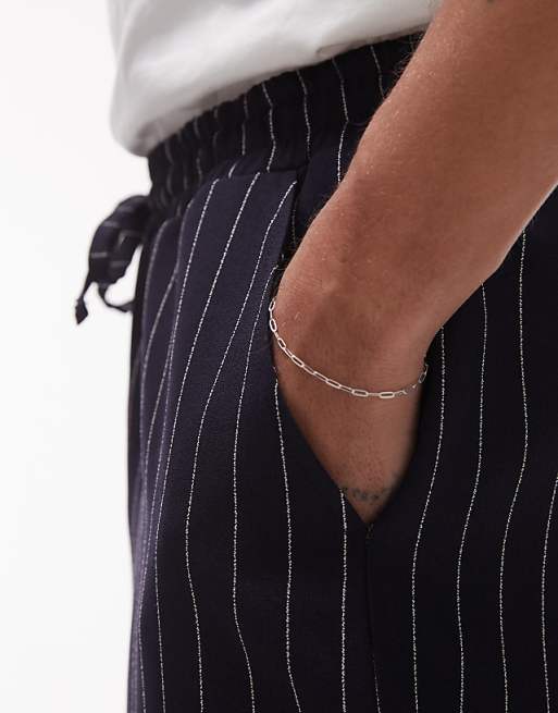 Topman Elasticated Waist Wide Leg Trouser In Navy