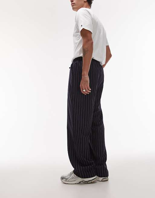 Topman Elasticated Waist Wide Leg Trouser In Navy