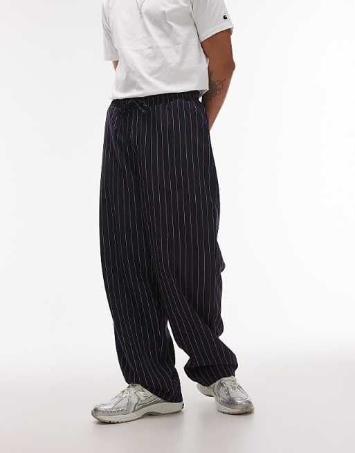 Topman elasticated waist wide leg trouser in navy