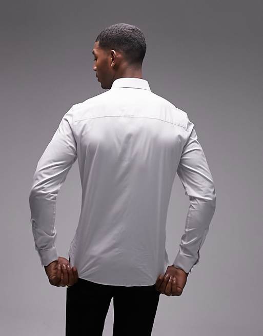 Topman Long Sleeve Formal Stretch Shirt In White