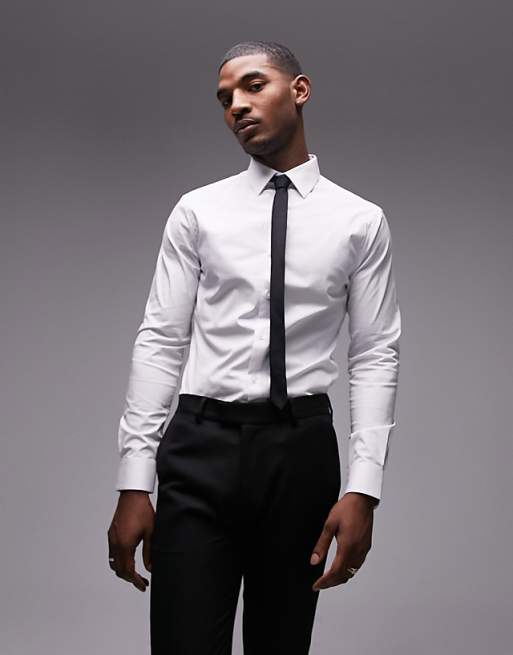 Topman Long Sleeve Formal Stretch Shirt In White