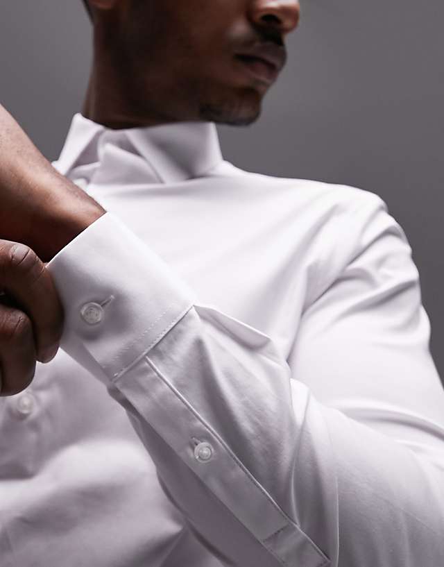 Topman Long Sleeve Formal Stretch Shirt In White