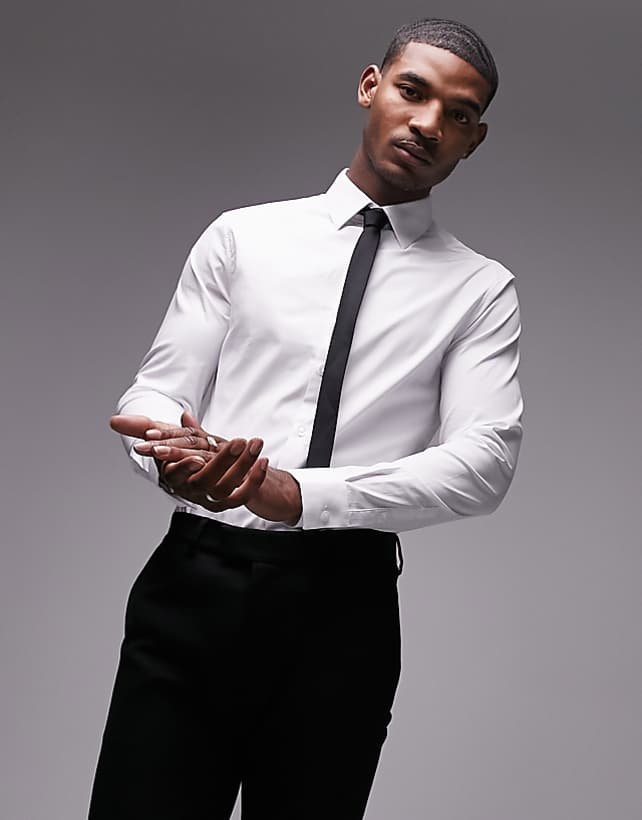 Topman long sleeve formal stretch shirt in white