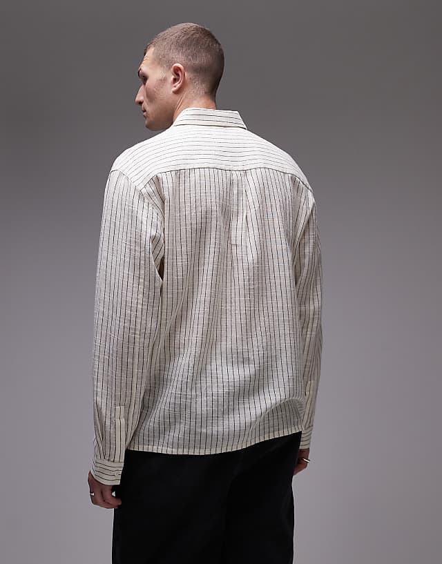 Topman Long Sleeve Relaxed Cheesecloth Stripe In Cream