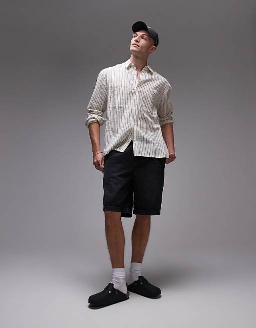 Topman Long Sleeve Relaxed Cheesecloth Stripe In Cream