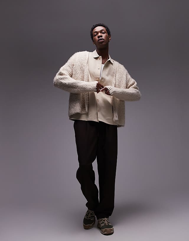 Topman Oversized Fit Button Through Jersey Shirt In Ecru