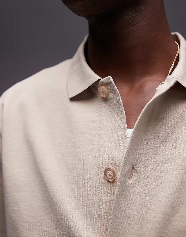 Topman Oversized Fit Button Through Jersey Shirt In Ecru