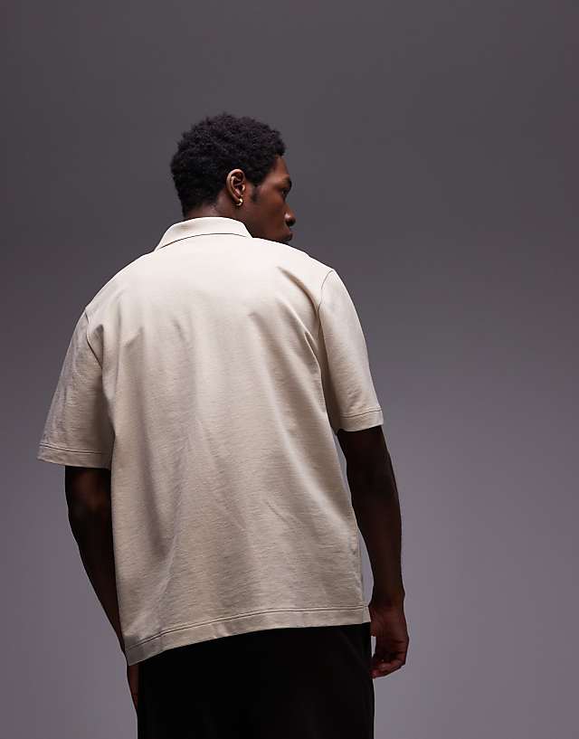 Topman Oversized Fit Button Through Jersey Shirt In Ecru