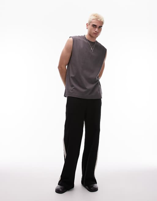 Topman Oversized Fit Sleeveless T-shirt In Grey