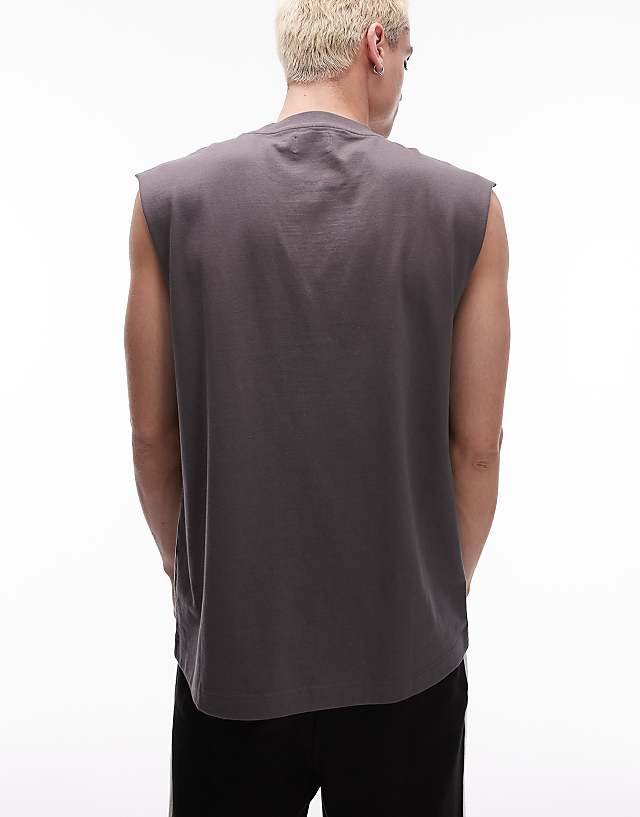 Topman Oversized Fit Sleeveless T-shirt In Grey