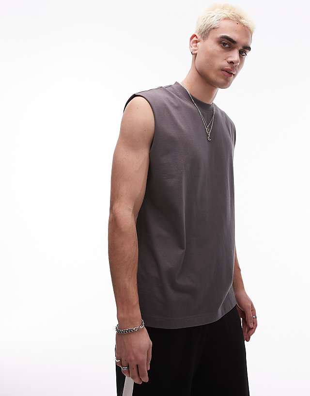 Topman oversized fit sleeveless t-shirt in grey