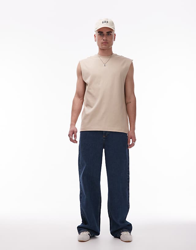 Topman Oversized Fit Sleeveless T-shirt In Stone