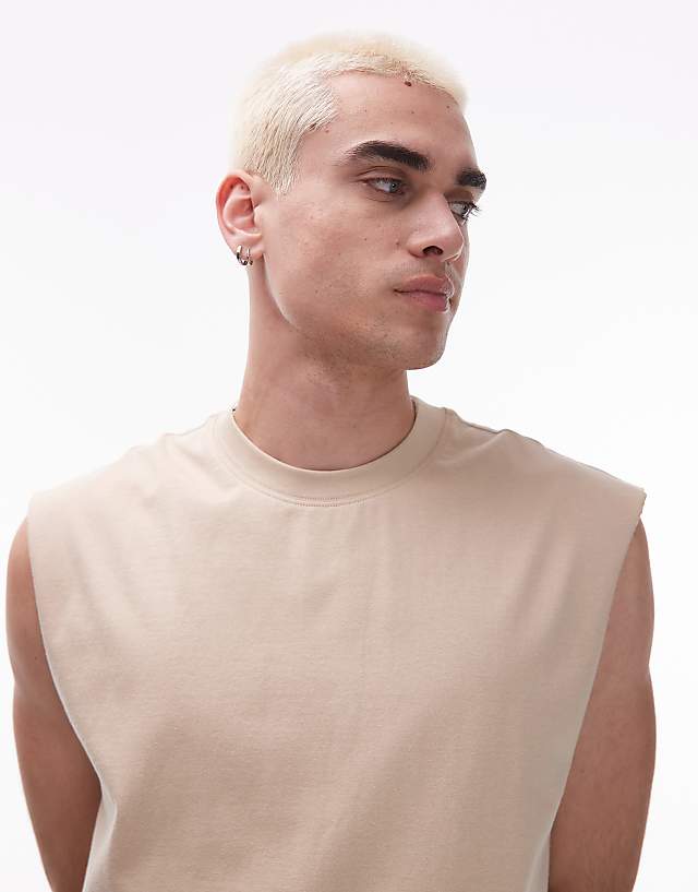 Topman Oversized Fit Sleeveless T-shirt In Stone