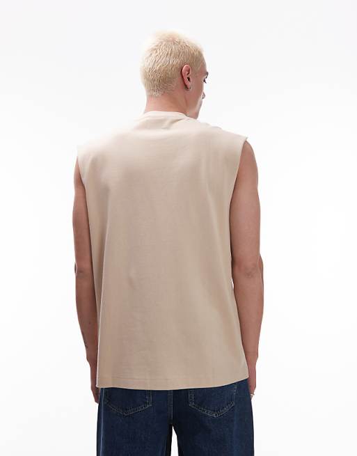 Topman Oversized Fit Sleeveless T-shirt In Stone