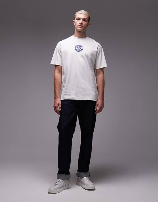 Topman Oversized Fit T-shirt With Front And Back Cala Carbo Print In Ecru