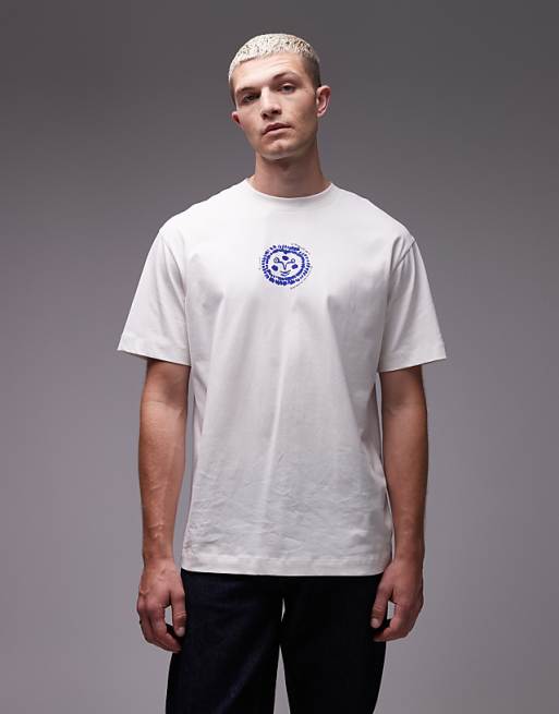 Topman Oversized Fit T-shirt With Front And Back Cala Carbo Print In Ecru
