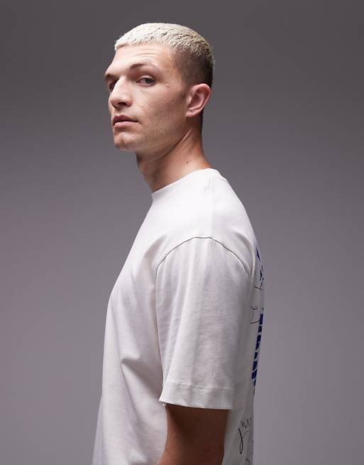 Topman Oversized Fit T-shirt With Front And Back Cala Carbo Print In Ecru