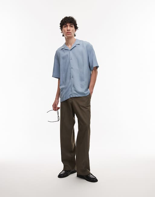 Topman Regular Fit Short Sleeve Linen Blend Shirt In Light Blue