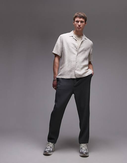 Topman Regular Fit Short Sleeve Linen Blend Shirt In Stone