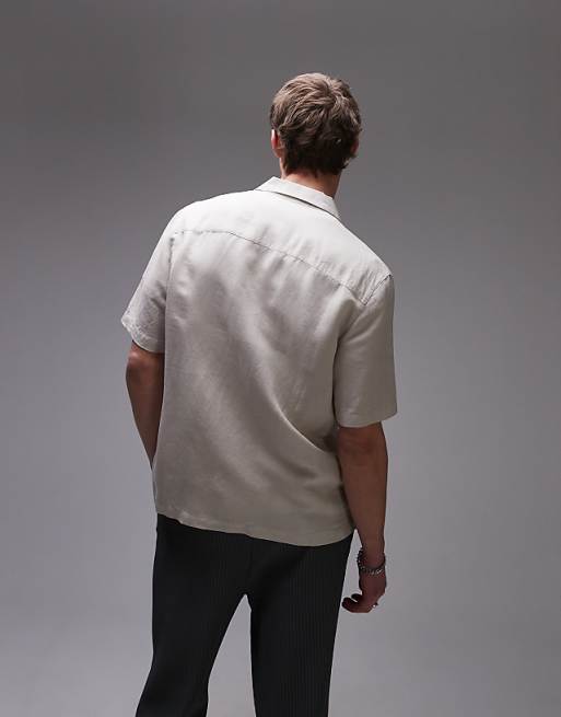 Topman Regular Fit Short Sleeve Linen Blend Shirt In Stone