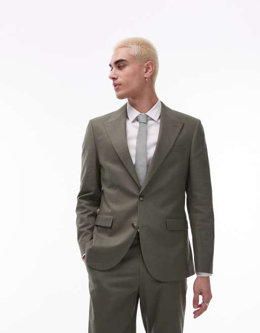 Topman Single Breasted Linen Blend In Light Blue