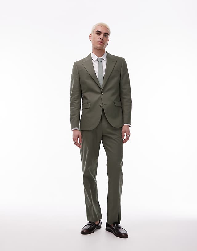 Topman Single Breasted Linen Blend In Light Blue