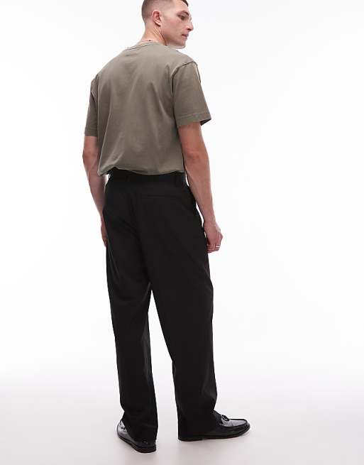 Topman Smart Wide Leg Pleated Trousers In Black